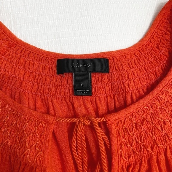 J CREW CORAL RUFFLE EMBROIDERED SMOCKED KEYHOLE TIE-NECK TASSEL SHIFT  DRESS - S - Picture 6 of 7